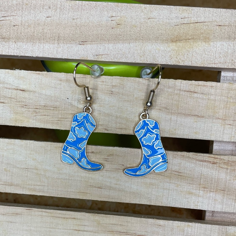 Blue Cowgirl Boot Earrings